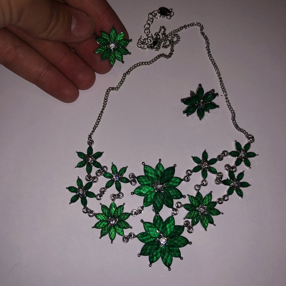 Jewelry: Green Statement Earrings and Necklace Set